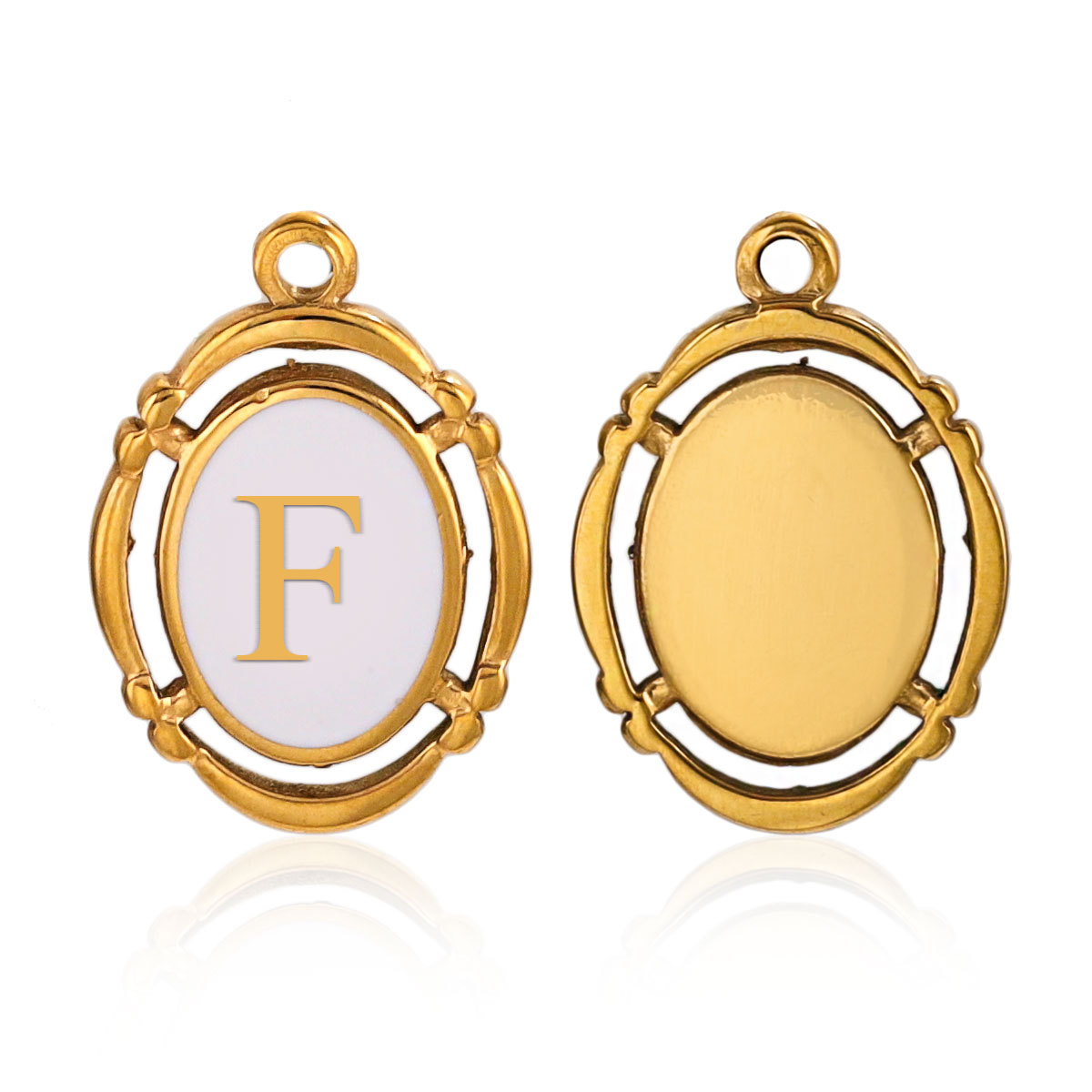 Gold color / 1 Piece Fashionable Retro Style Oval Letter F Shape Stainless Steel  Gold Color Women's Pendant Picture6